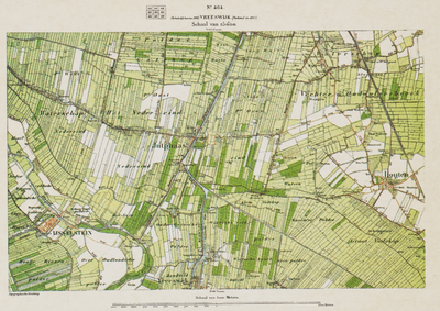 130315 Prentbriefkaart uit ca. 1990 met een afbeelding van de topografische kaart 'Vreeswijk' (blad 464) uit 1900 met ...